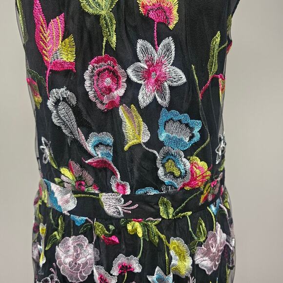 Cynthia Rowley Embroidered Halter Dress Floral Black Pink Romantic Beach Wedding - Picture 2 of 5